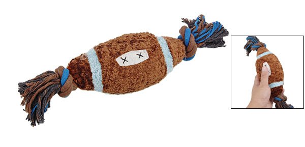 Brown Thick Plush Football W Rope Pet Toy Squeaky Ball for Puppy Dog