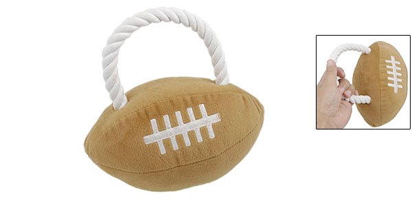 Rope Design Brown Plush Squeaky American Football Pet Toy for Puppy Dog