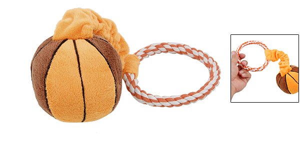 Rope Ring Mini Plush Basketball Pet Squeaky Ball Toy for Puppy Dog