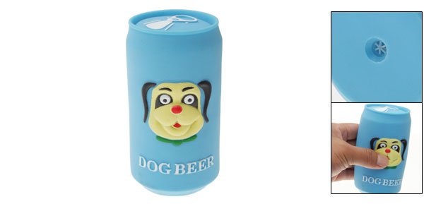 Blue Soft Vinyl Plastic Beer Can Pet Dog Chew Squeaky Toy