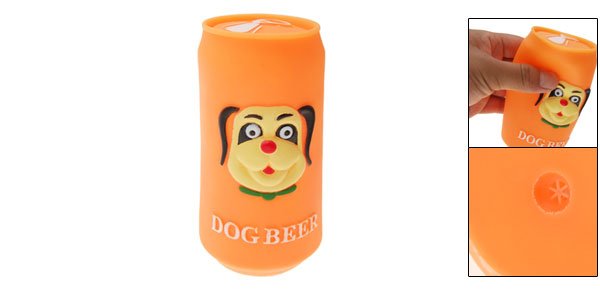 Orange Vinyl Plastic Beer Can Pet Cat & Dog Squeaky Chew Toy