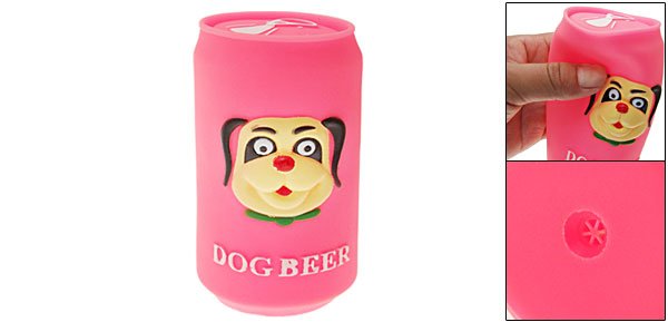 Hot Pink Vinyl Plastic Beer Can Pet Dog Soft Squeaky Chew Toy
