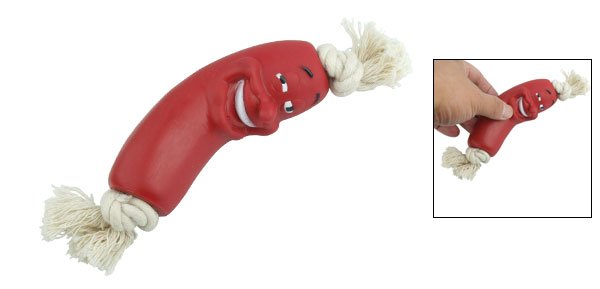 Red Pet Dog Vinyl Sausage Chew Toys with Rope