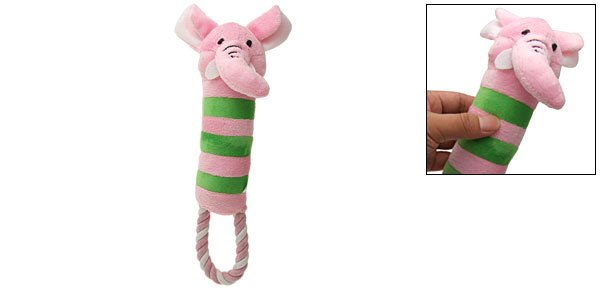 Dog Puppy Pet Toy Plush Loofa Squeaky Elephant with Tug Rope 11"