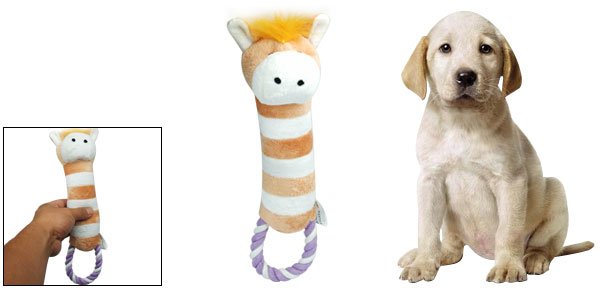 Plush Dog Puppy Pet Toy Loofa Squeaky Animal Pattern w/ Tug Rope