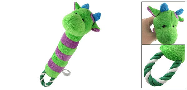 Loofa Squeaky Animal-Plush Dog Puppy Pet Toy w/ Tug Rope