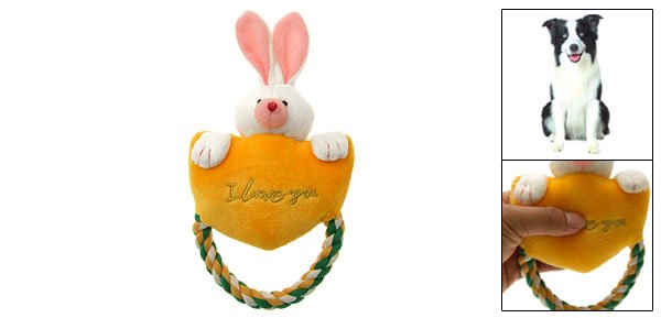 Puppy Plush Squeaker Toy Squeaky Rabbit w/ Tug Rope for Pet Dog