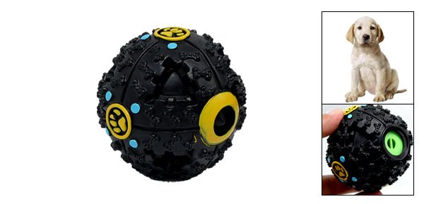 Black Hard Plastic Ball Pattern Dog Pet Puppy Doggle Chew Toy w/ Quack Sound