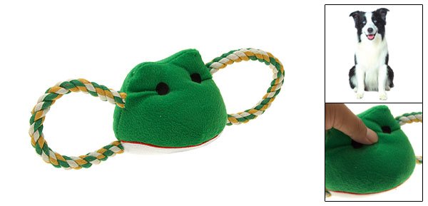 Plush Frog Pattern Squeaky Squeaker Toy w/ Tug Rope for Pet Dog