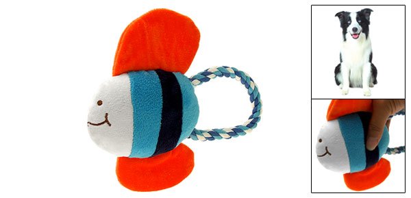 Plush Squeaky Tropical Fish Puppy Squeaker Toy with Tug Rope for Pet Dog