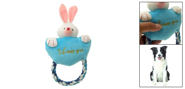 Pet Dog Puppy Plush Rabbit Pattern Squeaky Squeaker Toy with Tug Rope