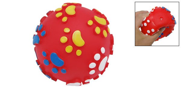 Vinyl Squeak Ball Pet Dog Cat Squeaky Toy with Paws Printed Red