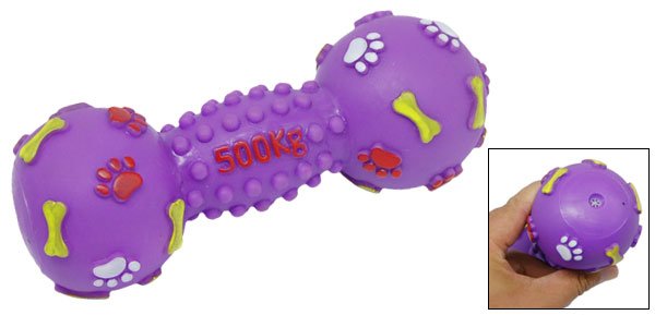 Pet Dog Cat Squeaky Toy Vinyl Squeak Dumbbell with Paws Printed