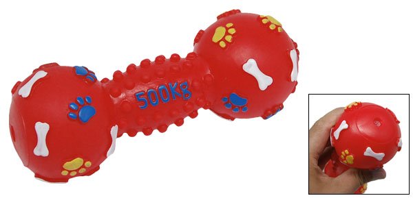 Vinyl Dumbbell Pattern Pet Dog Cat Squeak Squeaky Toy Red