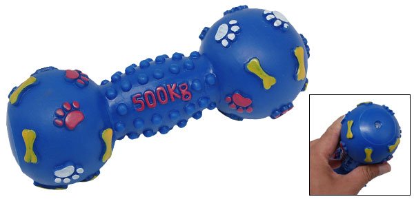 Blue Squeak Dumbbell Vinyl Pet Dog Cat Squeaky Toy