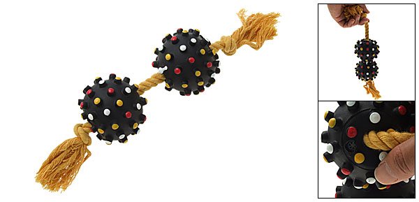 Squeaky Black Ball Rope Tug for Toy Dogs and Puppies