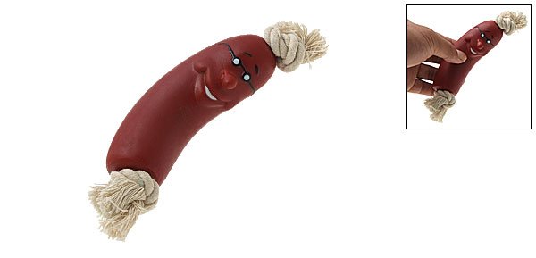 Vinyl Sausage w/Rope Pet Dog & Chew Toys Brown