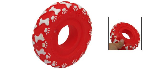 Red Vinyl Plastic Ring Pet Cat & Dog Squeaky Chew Toy