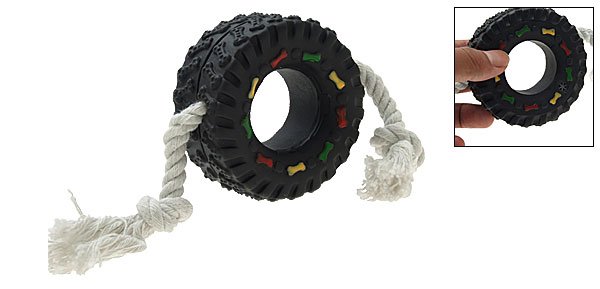 Squeaky Tyre Shaped Rope Tug Toy for Dogs and Puppies