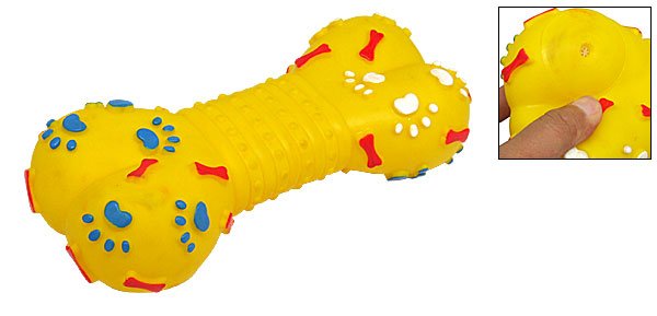 Super Vinyl Bone Pet Cat & Dog Squeaky Chew Toys Yellow