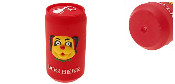 Red Vinyl Plastic Beer Pet Cat & Dog Squeaky Chew Toy