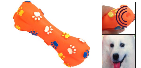 Vinyl Orange Rubber Bone Pet Cat Dog Squeaky & Chew Toys