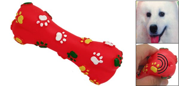 Red Vinyl Rubber Bone Pet Cat Dog Squeaky & Chew Toys
