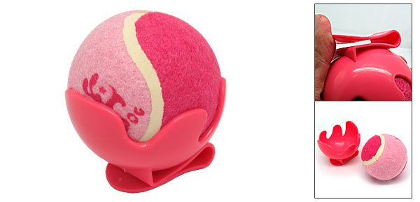 Dog Cat Pet Toy Cricket Baseball Tennis Ball Pink with Clip Bracket
