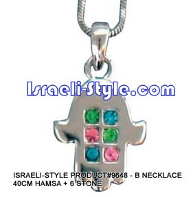 9648 - NECKLACE 40CM HAMSA + 6 STONE, JUDAICA GIFT FROM ISRAEL
