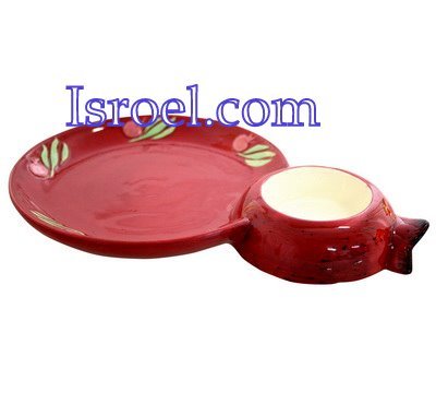 87203 -CERAMIC APPLE & HONEY DISH "POMEGRANATE", 25X17CM ROSH HASHANA GIFT