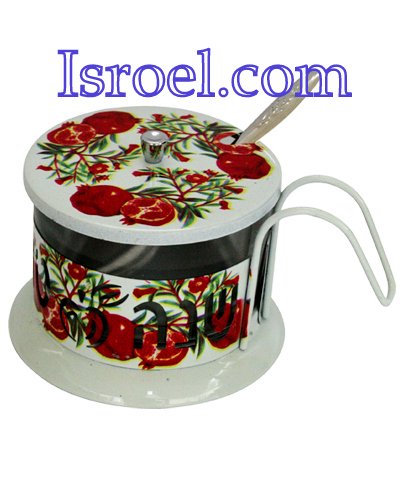 87355 - STAINLESS STEEL COLORFUL HONEY DISH, LAZER CUT- "SHANA TOVA" ROSH HASHANA GIFT