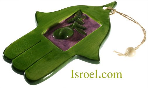 09923 - CERAMIC COLORFUL HAMSA 16*10 CM- OLIVE CHAMSA GIFT FROM ISROEL.COM