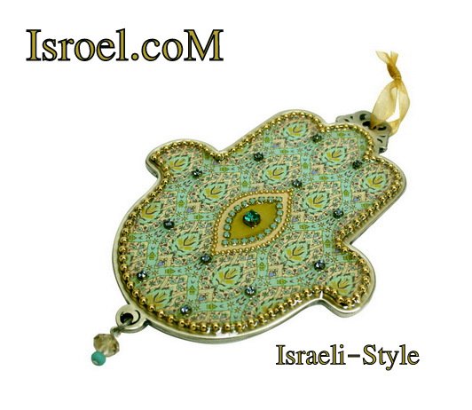 73955 - PEWTER HAMSA 12 CM, HAND DECORATED- GIFT BY ISROEL.COM