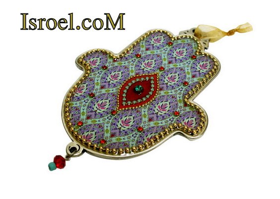 73956 - PEWTER HAMSA 12 CM, HAND DECORATED-CHAMSA GIFT BY ISROEL.COM