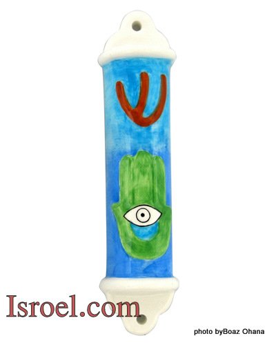 22035 -CERAMIC MEZUZAH "HAMSA" 7CM. ISRAEL JUDAICA MEZUZA