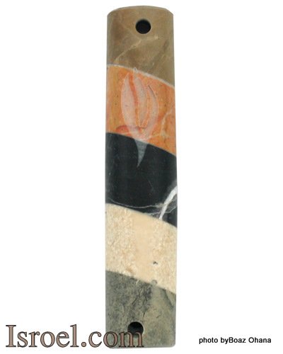 70352 - MARBLE MEZUZAH- COLORS, "SHIN" 7CM, ISRAEL JUDAICA MEZUZA FOR PROTECTION