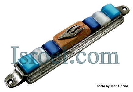 70557 - PEMEZUZAH 7 CM BLUE STONES, ISRAEL JUDAICA MEZUZA FOR PROTECTION BY ISROEL.COM