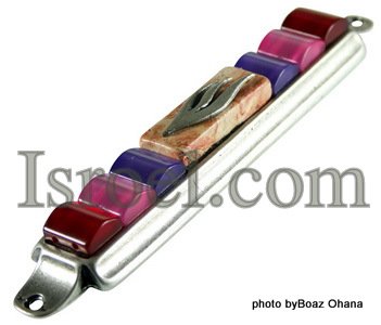 70560 - PEMEZUZAH 10CM RED-PURPLE STONES, ISRAEL JUDAICA MEZUZA FOR PROTECTION BY ISROEL.COM
