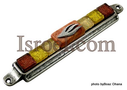 70565 - AMAZING PEWTER MEZUZAH 7CM METALLIC BROWN STONES, ISRAEL JUDAICA MEZUZA BY ISROEL.COM