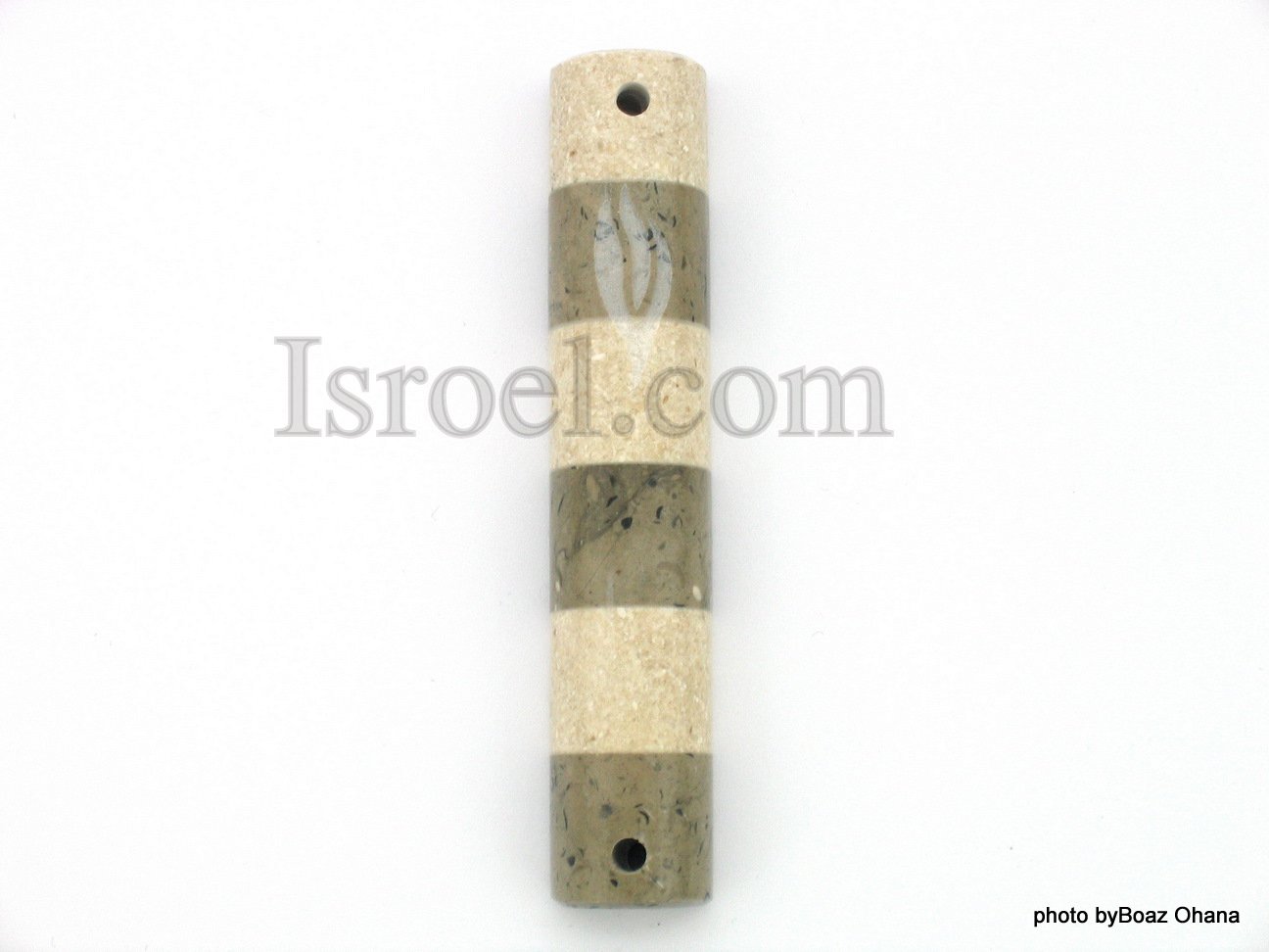 70576-MARBLE ROUND MEZUZAH 2 COLOR STRIPES 10CM, ISRAEL JEWISH JUDAICA MEZUZA BY ISROEL.COM