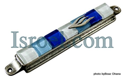 70609 -10CM PEWTER MEZUZAH BROWN STONES 10CM, ISRAEL JEWISH JUDAICA MEZUZA BY ISROEL.COM