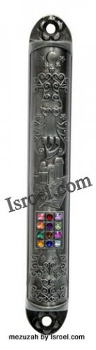 MODERN JEWISH MEZUZAH 28343 -PEWTER MEZUZAH 15CM "HOSHEN", ISRAELI JUDAICA MEZUZA BY ISROEL.COM