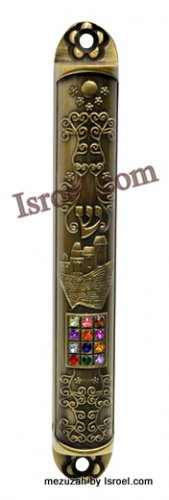 MEZUZAH DOCTOR 28474 BRONZE MEZUZAH 12CM "HOSHEN", ISRAELI JUDAICA MEZUZA BY ISROEL.COM