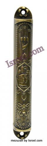 DISCOUNT OUTDOOR MEZUZAH 28477 BRONZE MEZUZAH 12CM ,ISRAELI JUDAICA MEZUZA BY ISROEL.COM