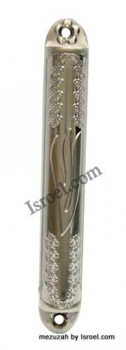 DISCOUNT OUTDOOR MEZUZAH 28478 NICKEL MEZUZAH 12CM "ORNAMENTS",ISRAELI JUDAICA MEZUZA BY ISROEL.COM