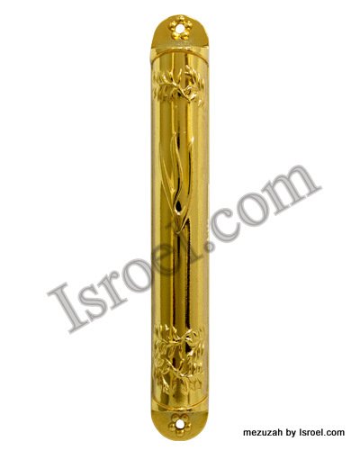 DESIGNER CHABAD MEZUZAH 28806 GOLD MEZUZAH 10 CM "LEAFS",ISRAELI JUDAICA MEZUZA BY ISROEL.COM