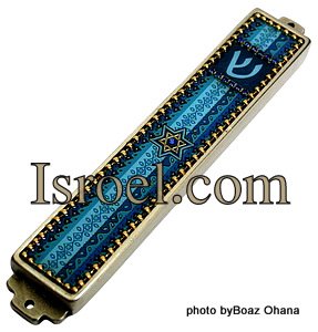DESIGNER MEZUZAH 73874 MEZUZAH 10CM,HAND MADE BLUE, MAGEN DAVID,ISRAELI JUDAICA MEZUZA BY ISROEL.COM