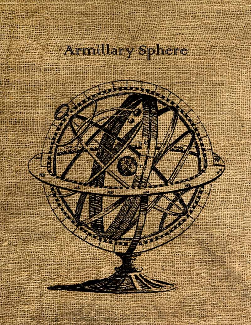 Vintage, Altered, Iron On, Ephemera, ARMILLARY SPHERE Digital Image No.2