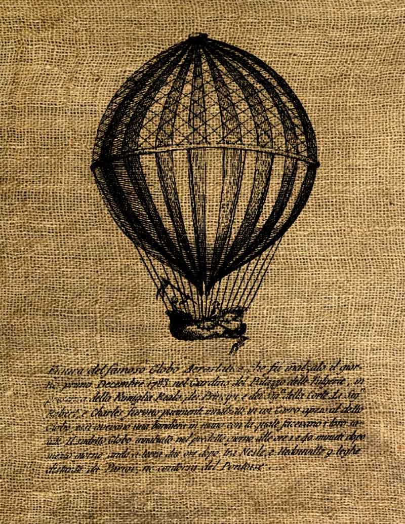 Vintage, Altered, Whimsical, Ephemera, Iron On, Digital Image Transfer AIR BALLOON No.8