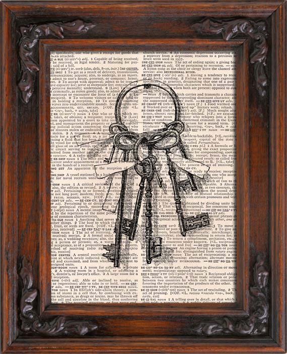 Art Print, VINTAGE KEYS, Vintage, Dictionary Page Print 0132